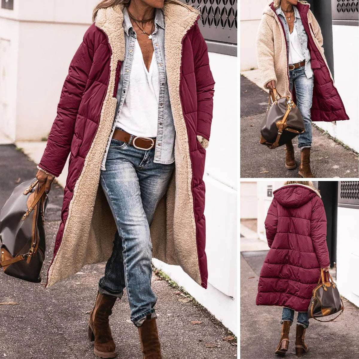 Louise Boutique - Manteau d'hiver double face en laine
