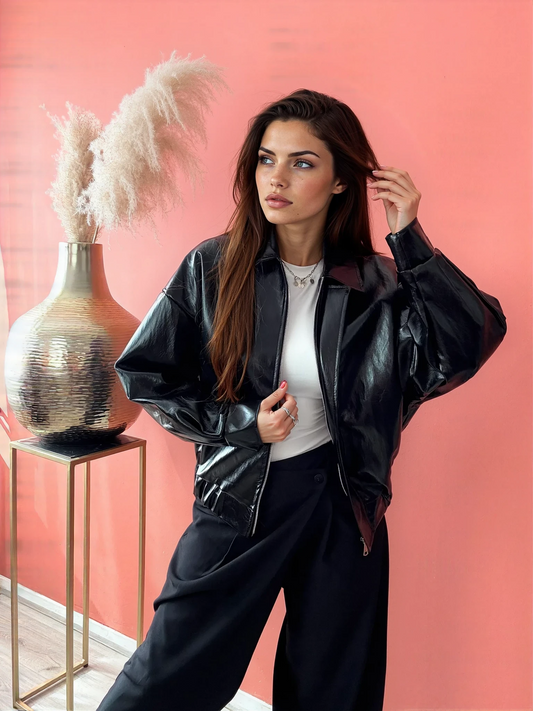 Louise Boutique - Bomber Brillant Noir