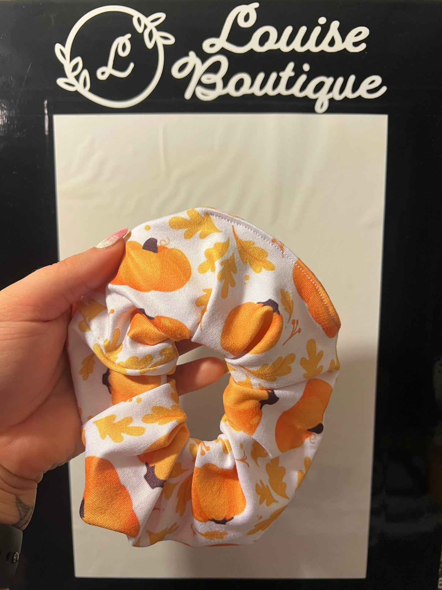 One standard size scrunchie pumpkin leaves